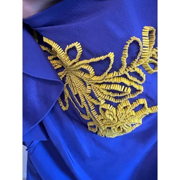 Beth Bowley Purple Beaded Floral Yellow Flutter Sleeve Top Slinky Women's M - Picture 4 of 13